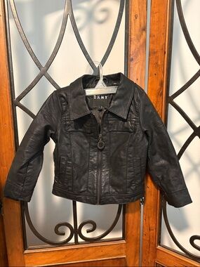 DKNY Kids Black Faux Leather  Moto Style Jacket
